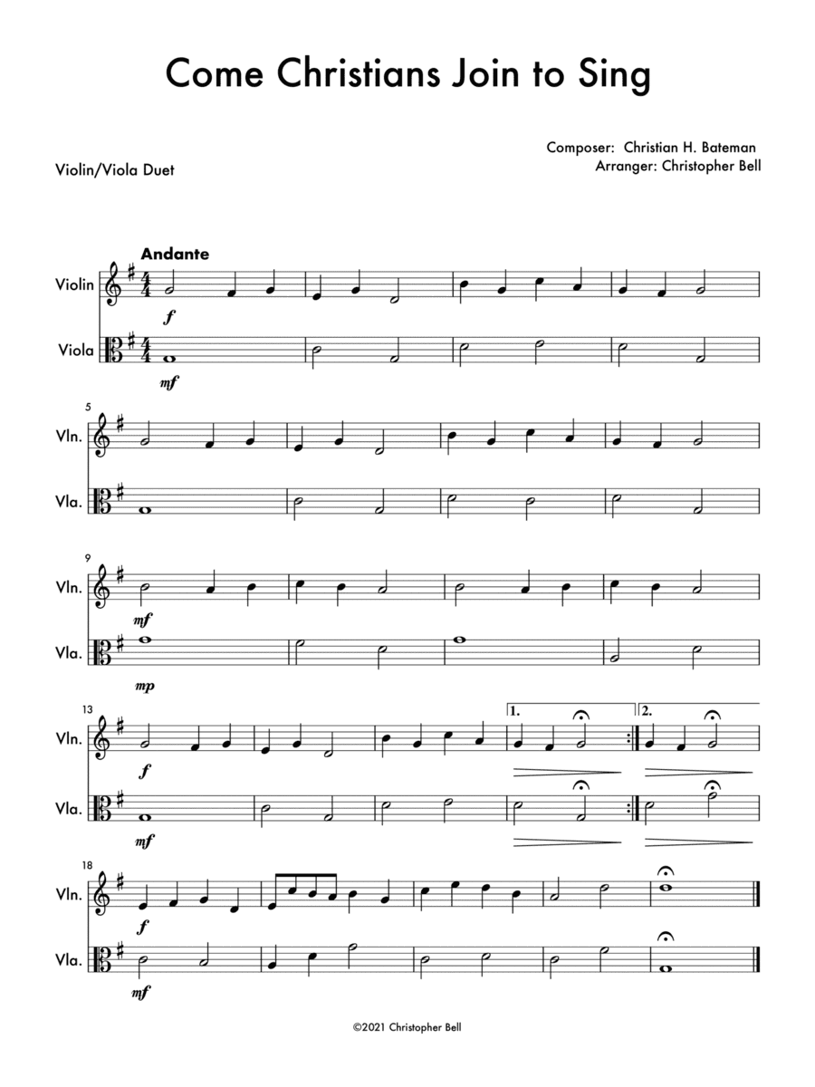 Come Christians, Join To Sing - Violin/Viola Duet (arr. Christopher Bell)