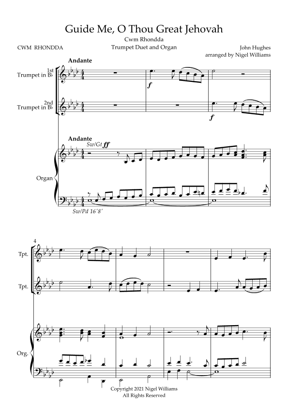 Guide Me, O Thou Great Jehovah, for Trumpet Duet and Organ (arr. Nigel Williams)