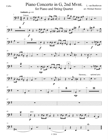 Concertos for Five Beethoven Concerto in G maj 2nd mvnt, string parts only. (arr. Michael Bomier)
