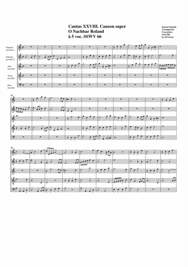 Canzon super O Nachbar Roland SSWV 66 (arrangement for 5 recorders) (arr. Gil Garty)