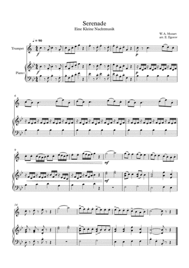 Serenade (Eine Kleine Nachtmusik), Wolfgang Amadeus Mozart, For Trumpet & Piano (arr. Eugene Egorov)