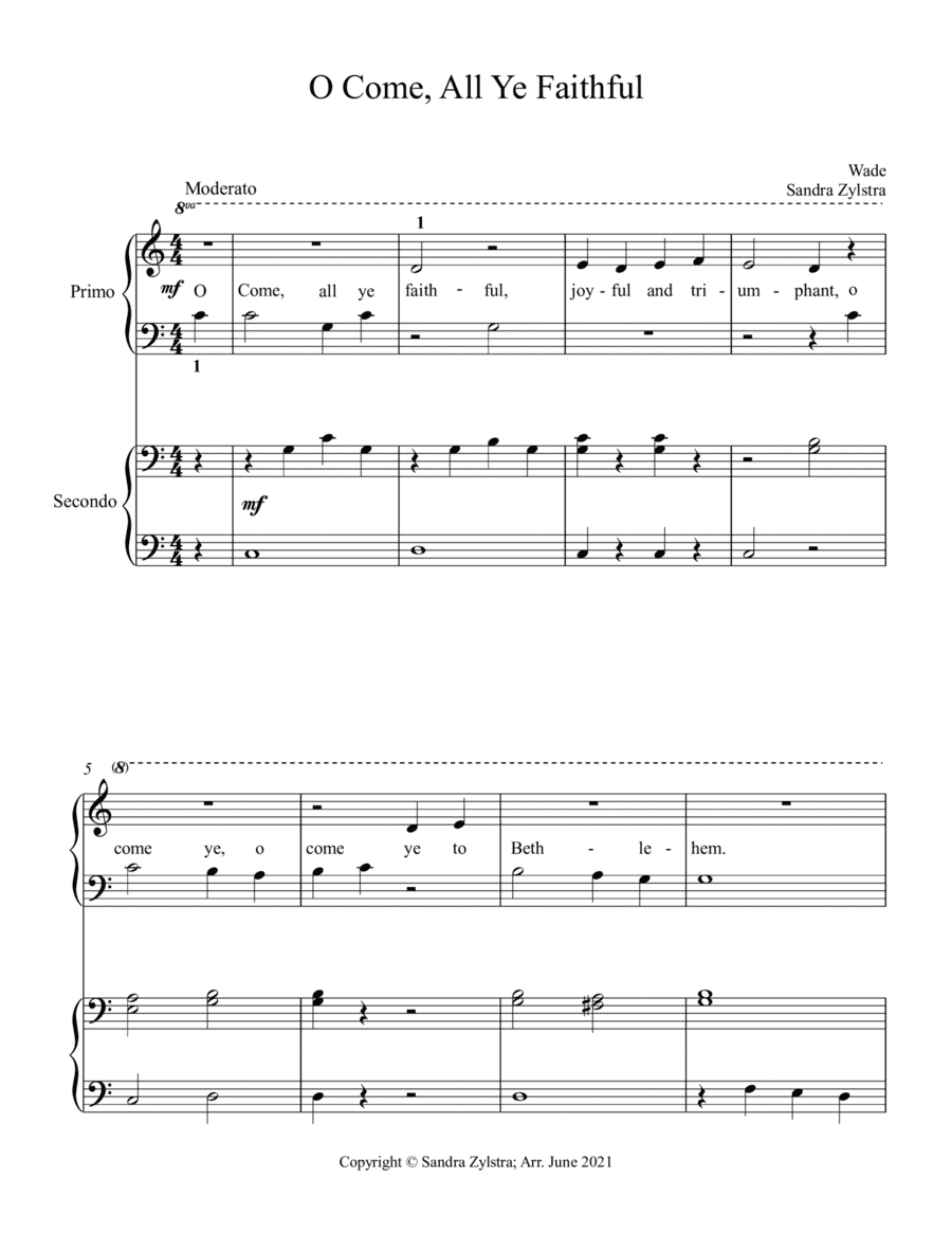 O Come, All Ye Faithful (beginning solo with optional elementary duet) (arr. Sandra Zylstra)