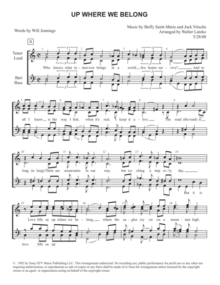Up Where We Belong  from the Paramount Picture AN OFFICER AND A GENTLEMAN (arr. Walter Latzko)
