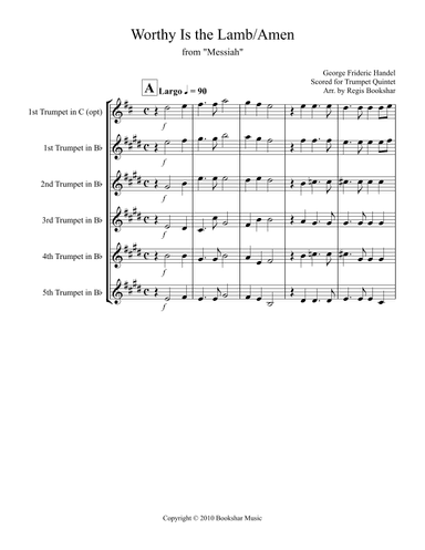 Worthy Is the Lamb That Was Slain/Amen (from "Messiah") (Trumpet Quintet) (arr. Regis Bookshar)