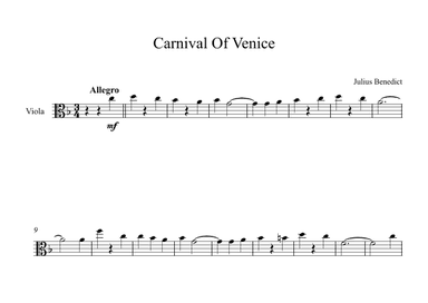 Carnival Of Venice - Julius Benedict (Viola) (arr. Digital Book Music)