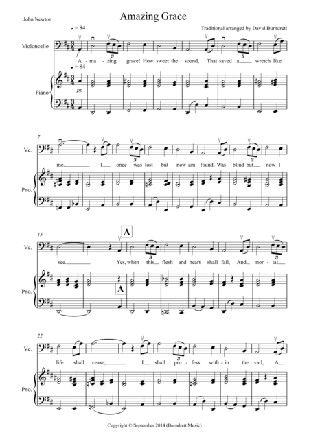 Amazing Grace for Cello and Piano (arr. David Burndrett)