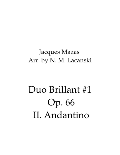Duo Brillant #1 Op. 66 II. Andantino (arr. Nick Lacanski)