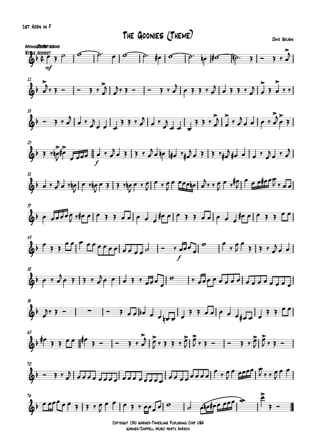 The Goonies (theme) (arr. Steve Herbert)