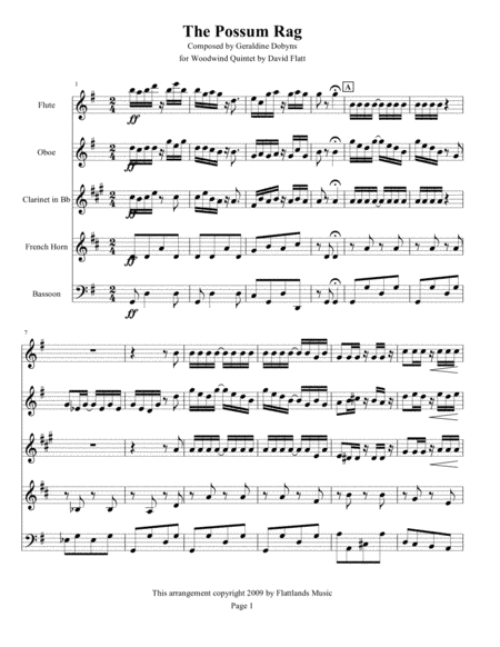 The Possum Rag for Woodwind Quintet (arr. David Flatt)