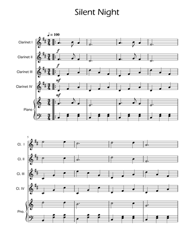Silent Night - Clarinet Quartet w/ Piano (arr. Ygor Nunes)
