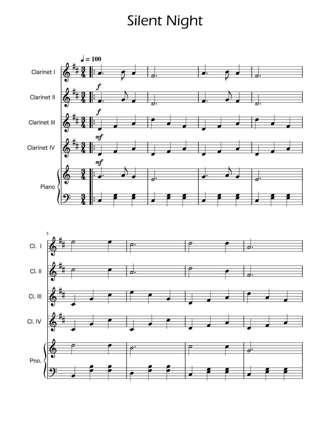 Silent Night - Clarinet Quartet w/ Piano (arr. Ygor Nunes)