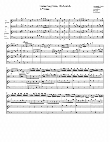 Concerto grosso, Op.6, no.7 (arrangement for 4 recorders) (arr. Gil Garty)