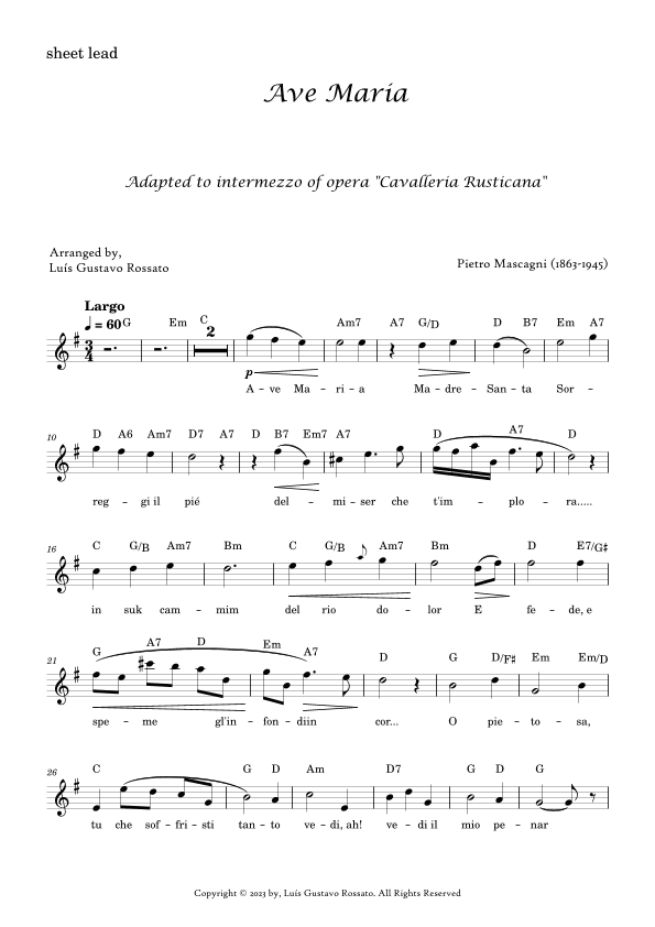 Mascagni - Ave Maria (G Major) (arr. Luís Gustavo Rossato)