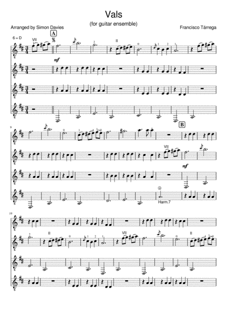 Vals in D - Francisco Tàrrega (arranged for guitar ensemble) (arr. Simon Davies)