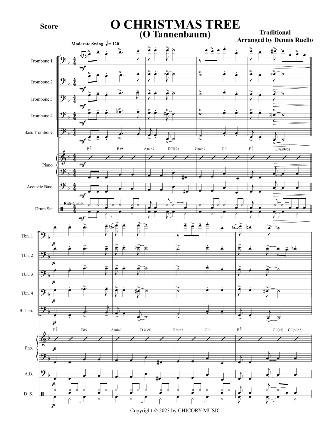 O Christmas Tree ( O Tannenbaum) - Trombone Quintet/Choir - Adv Intermediate Level (arr. Dennis Ruello)