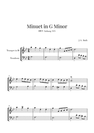 Bach - Minuet in G Minor (BWV Anhang 115) for Trumpet and Trombone (arr. Cadenza Editions)