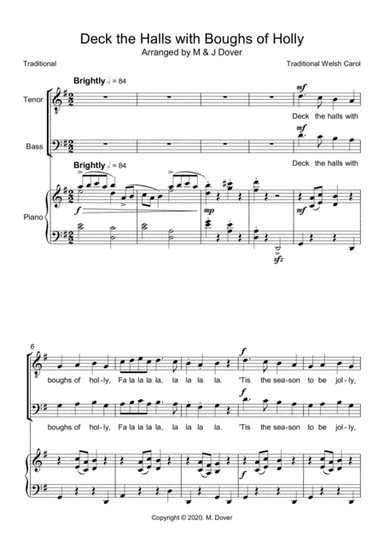 Deck the Halls with Boughs of Holly (Deck the Hall) - TB - Two Part Choir (arr. M & J Dover)