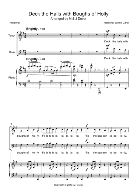 Deck the Halls with Boughs of Holly (Deck the Hall) - TB - Two Part Choir (arr. M & J Dover)