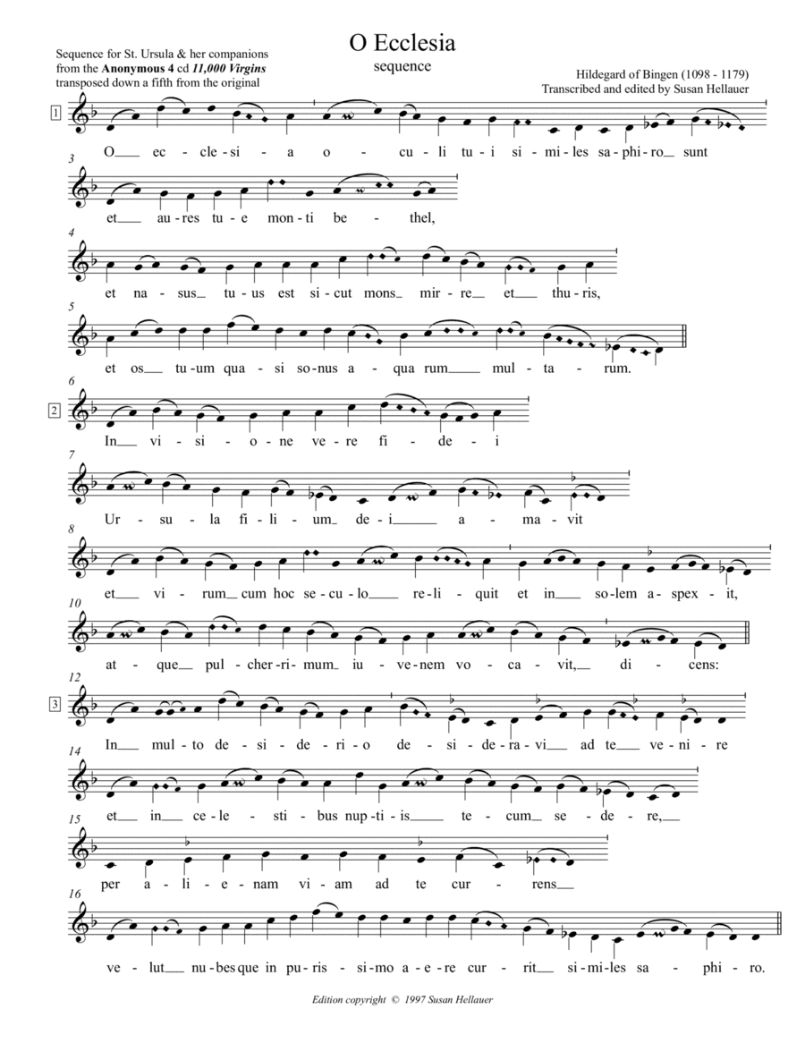 Sequence: O Ecclesia, from the Anonymous 4 album "11,000 Virgins" - Score Only (arr. Susan Hellauer)