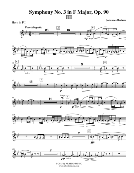 Brahms Symphony No. 3, Movement III - Horn in F 1 (Transposed Part), Op. 90 (arr. Doug Clyde)