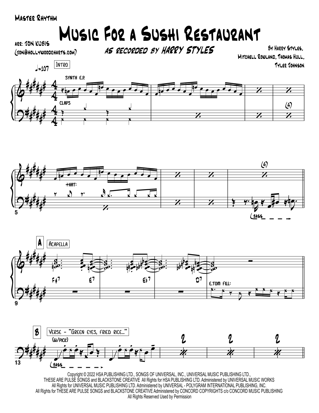 Music For A Sushi Restaurant (arr. Hollywood Charts)