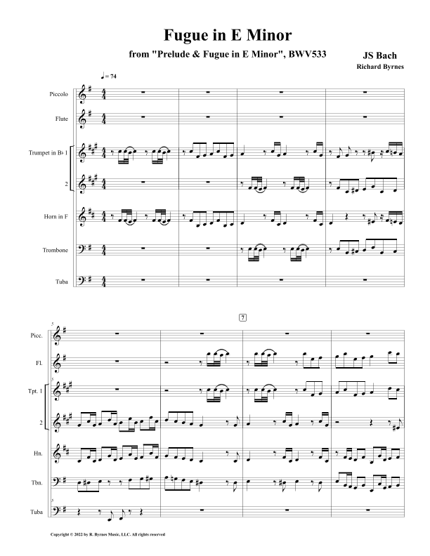 Fugue in E Minor, BWV 533 (Brass Quintet + Piccolo & Flute) (arr. Richard Byrnes)