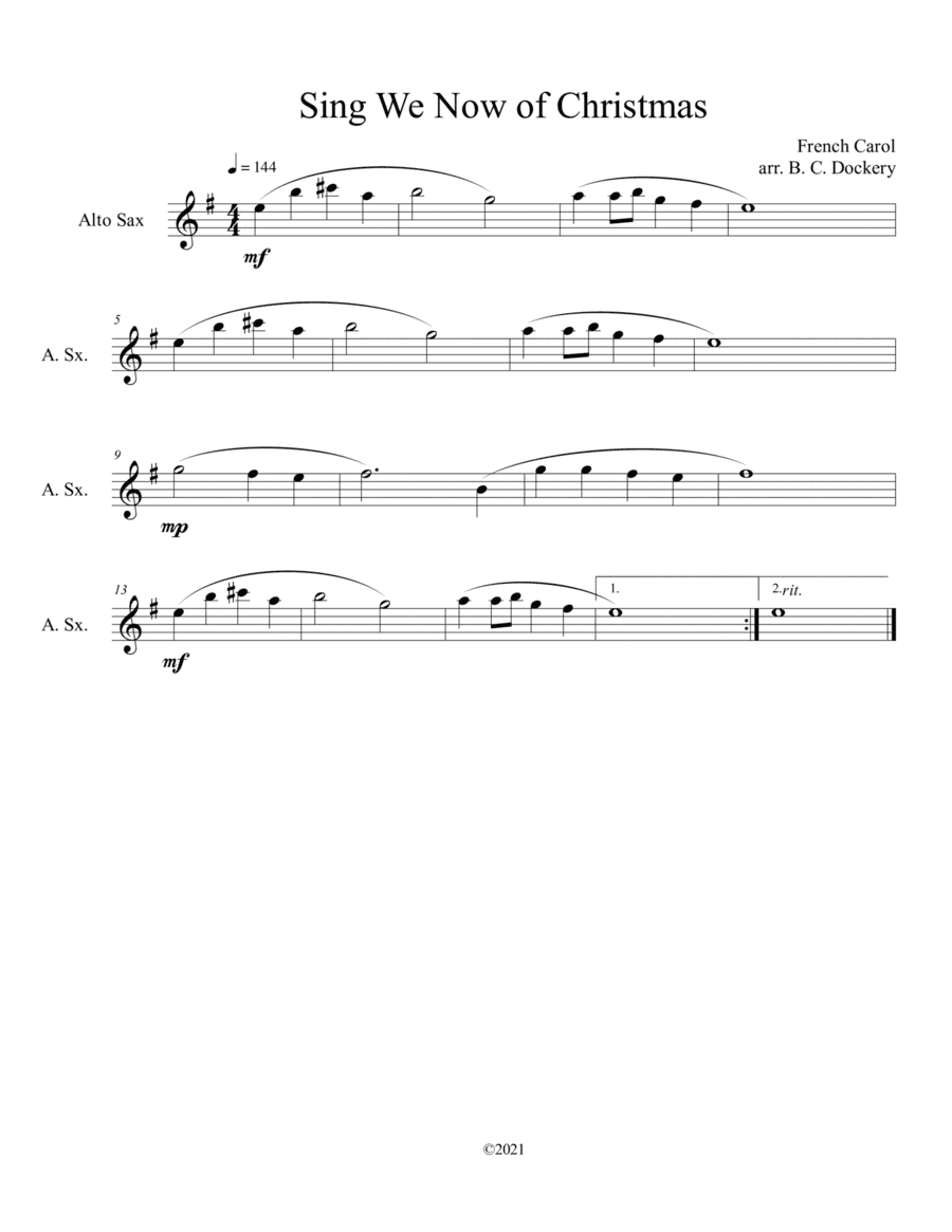 Sing We Now of Christmas (Alto Sax Solo) (arr. B. C. Dockery)
