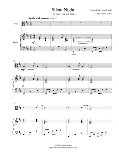 Silent Night - for easy viola (optional piano accompaniment) (arr. Samuel Stokes)