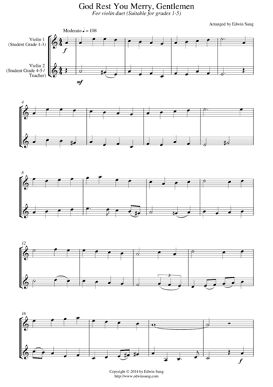 God Rest You Merry, Gentlemen (for violin duet, suitable for grades 1-5) (arr. Edwin Sung)