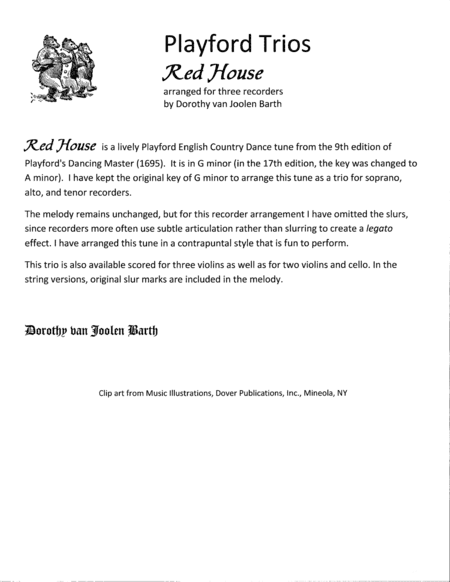Playford Trios: Red House (3 Recorders) (arr. Dorothy van Joolen Barth)