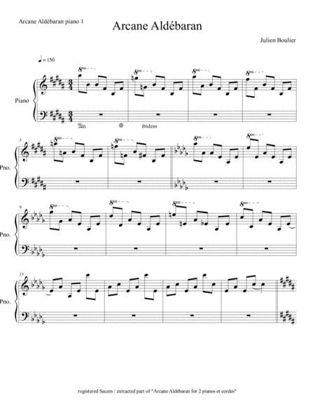 Arcane Aldébaran piano 1 extracted part of "Arcane Aldébaran pour 2 pianos et cordes"