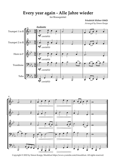 Every year again (Alle Jahre wieder) for Brassquintet (arr. Simon Koepp)