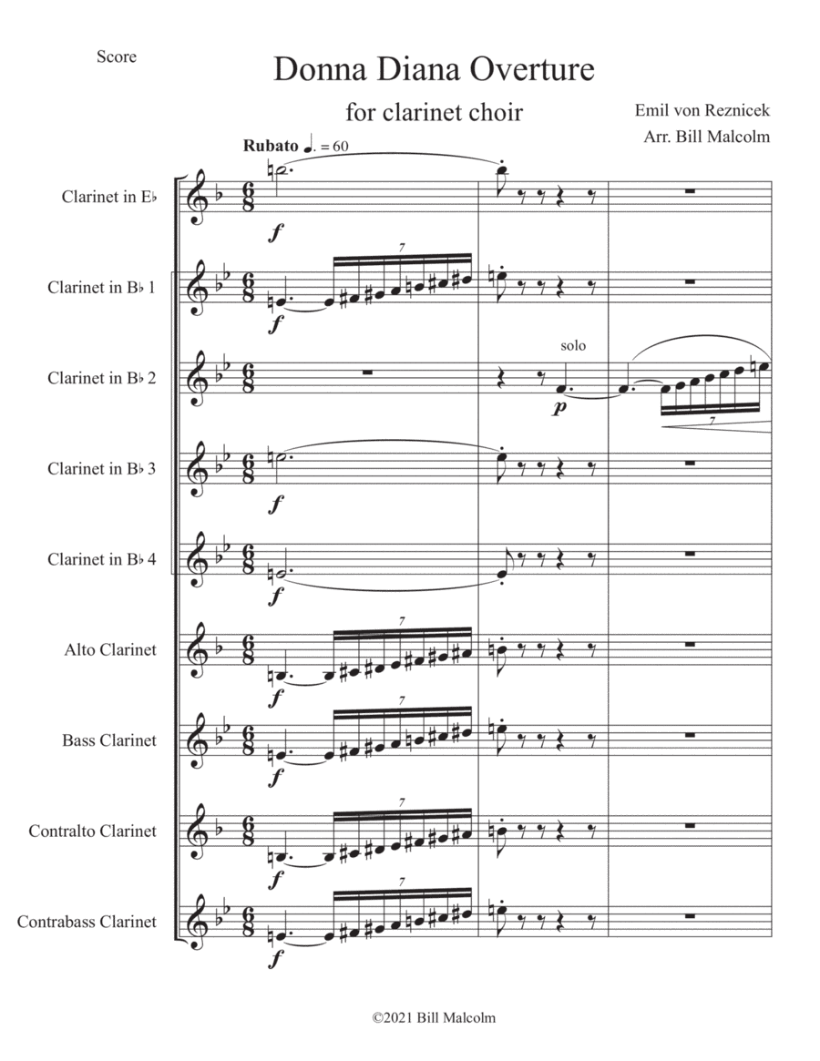 Donna Diana Overture for clarinet choir (arr. Bill Malcolm)