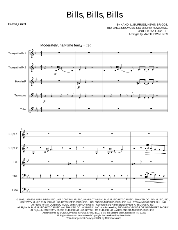 Bills, Bills, Bills (arr. Matthew Nunes)