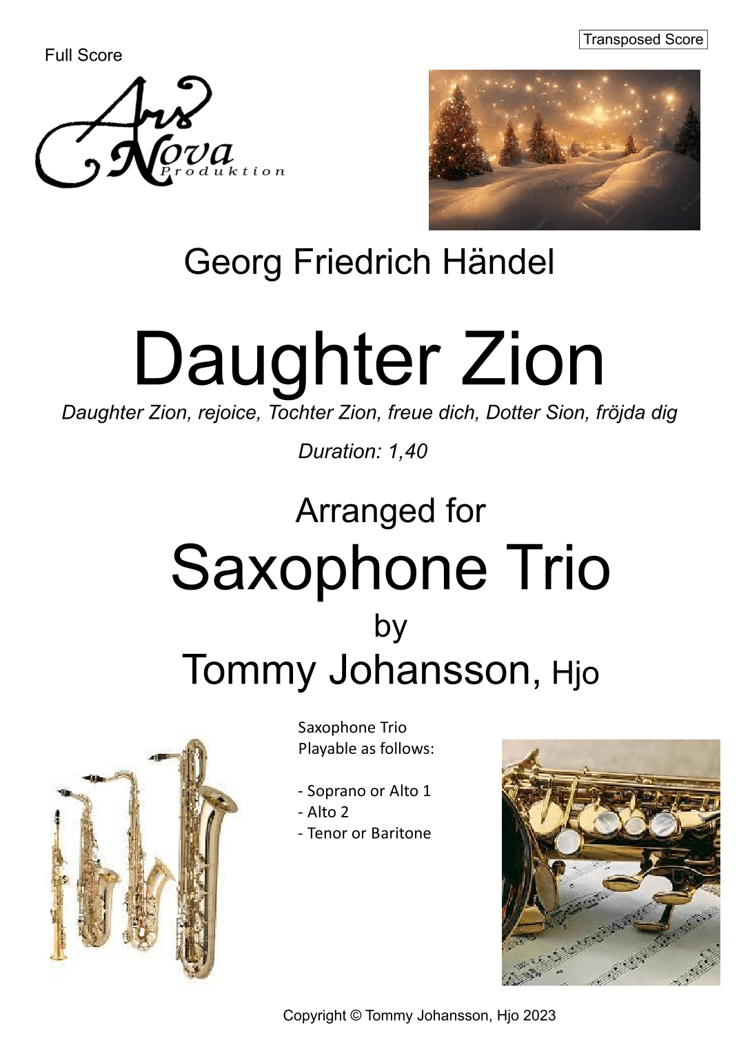 Daughter Zion(Trio) (arr. Tommy Johansson, Hjo)