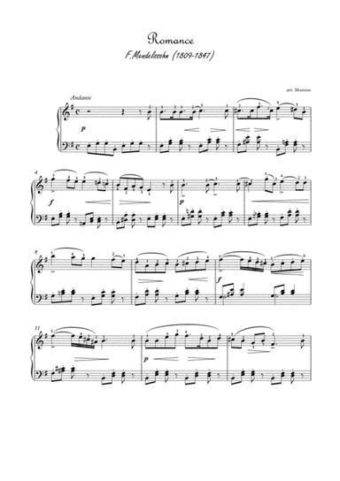 Romance by Mendelssohn for easy piano (arr. PianoSheetNow)