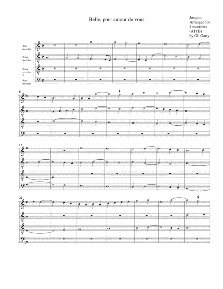 Belle, pour amour de vous (arrangement for 4 recorders) (arr. Gil Garty)