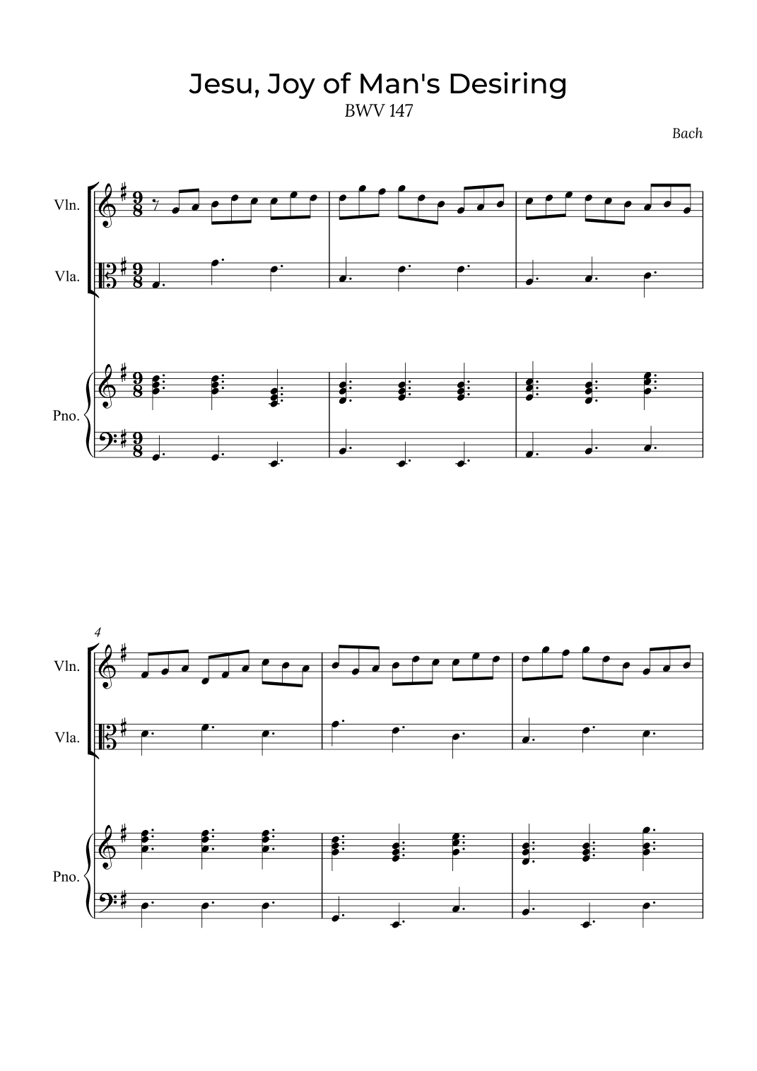 Jesu, Joy of Man's Desiring - Violin and Viola with piano (arr. Alex Nunes Rodrigues)