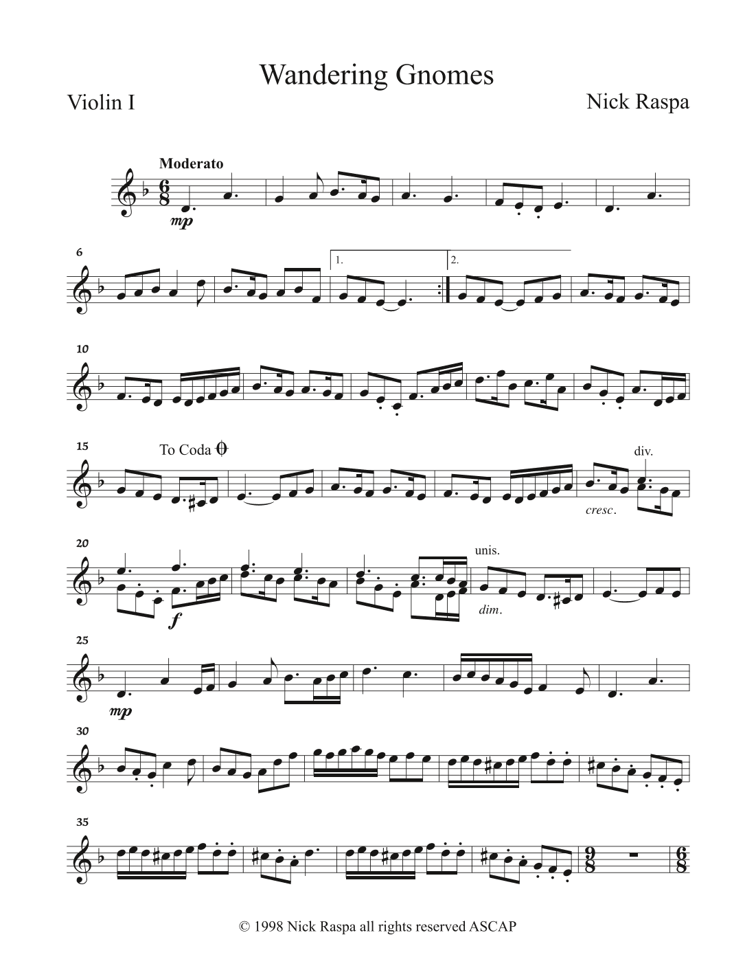 Wandering Gnomes (Violin I part)