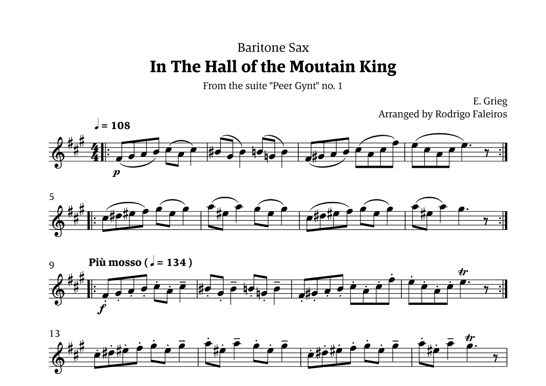 In the Hall of the Mountain King (for baritone sax solo) (arr. Rodrigo Faleiros)