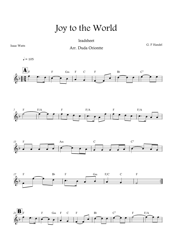 Joy to the World (F major - leadsheet - no lyrics) (arr. Duda Oriontte)