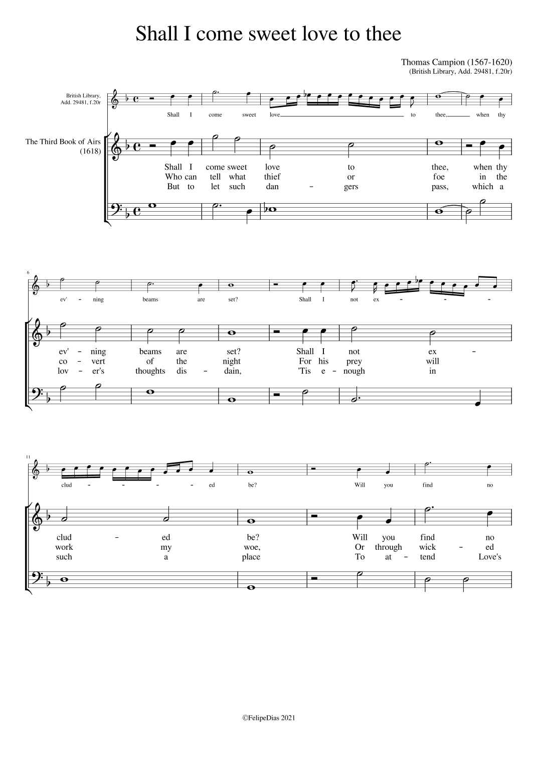 Shall I come sweet love to thee (Ornamented version from MS Add. 29481) (arr. Early Music Scores)