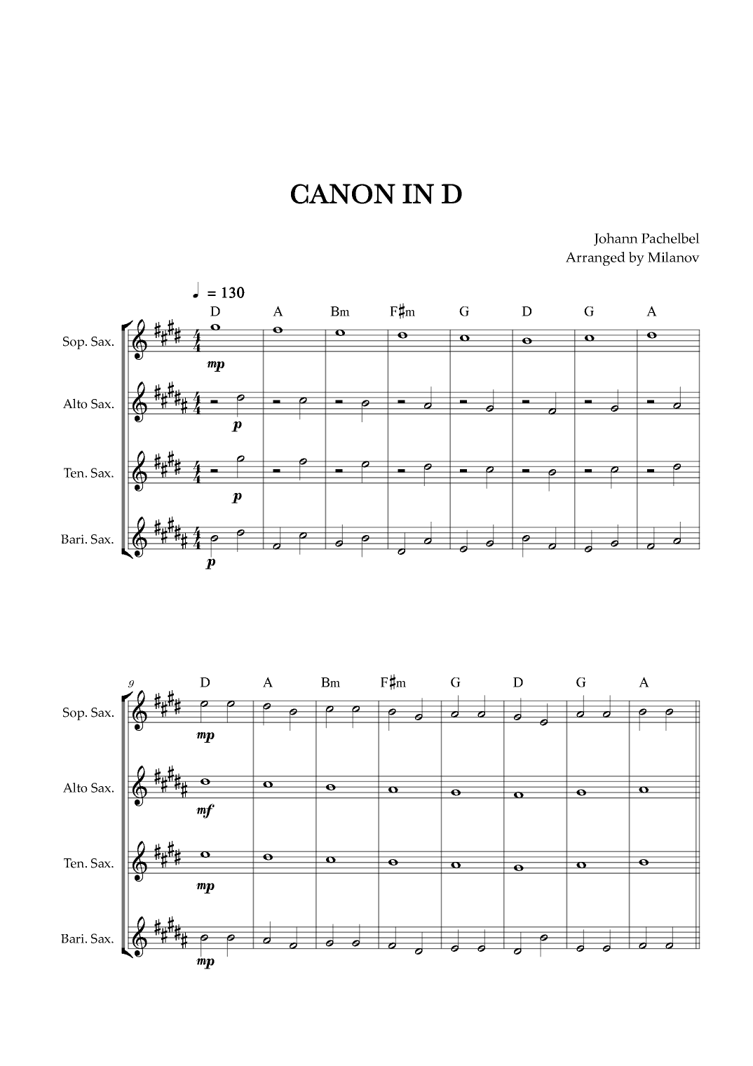 Canon in D | Pachelbel | Saxophone quartet (arr. Milanov)
