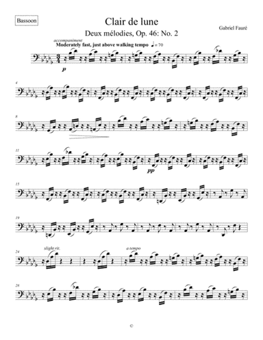 Clair de lune - Gabriel Fauré (bassoon part for woodwind quintet) (arr. Lyndon Smith)