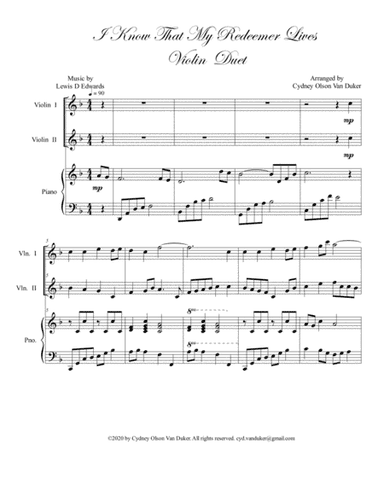 I Know That My Redeemer Lives violin duet (arr. Cydney Olson Van Duker)