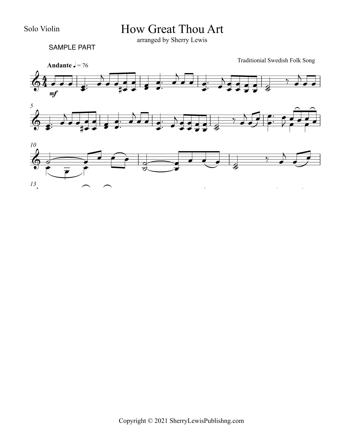 HOW GREAT THOU ART, VIOLIN SOLO Intermediate Level (arr. Sherry Lewis)