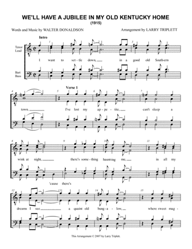 We'll Have a Jubilee In My Old Kentucky Home (Men's barbershop) (arr. Larry Triplett)
