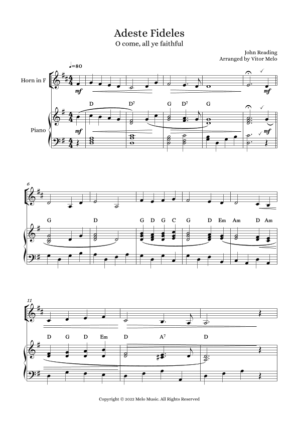 Adeste Fideles (O Come, All Ye Faithful) - horn and piano (arr. Vitor Melo)