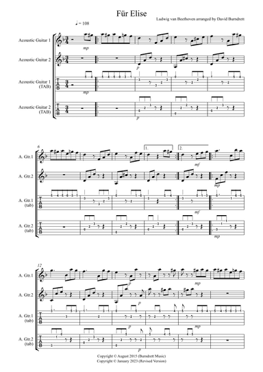Fur Elise for Guitar Duet (arr. David Burndrett)