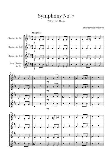 Beethoven - Allegretto (from Symphony No. 7) - for Clarinet trio and Bass Clarinet (arr. Cadenza Editions)
